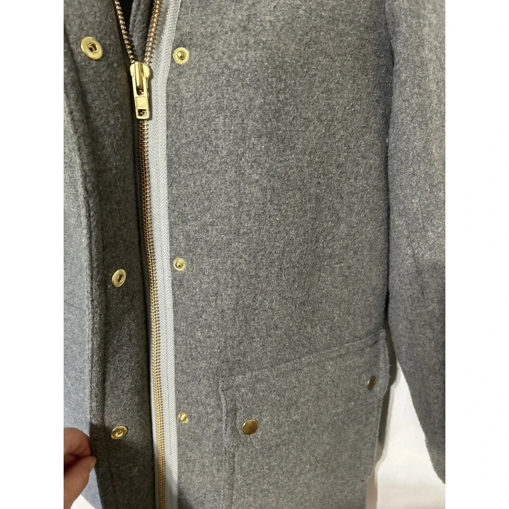 J.Crew Mercantile Gray Wool Blend Coat Hooded Faux Fur‎ Trim Winter Size 00